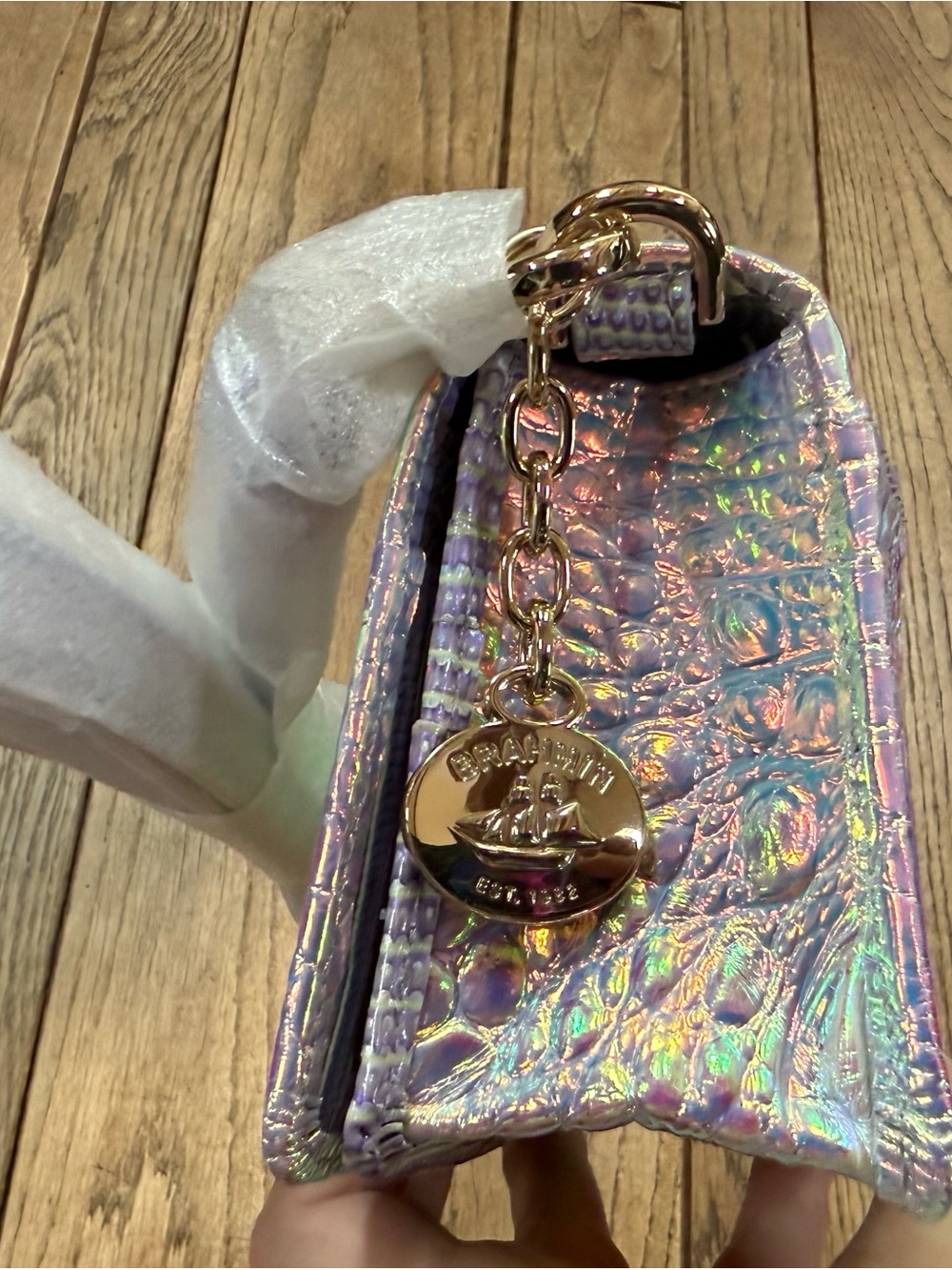 Brahmin Minuette Iridescent Croc-Embossed Clutch in Pink, Purple & Green - Picture 10 of 16
